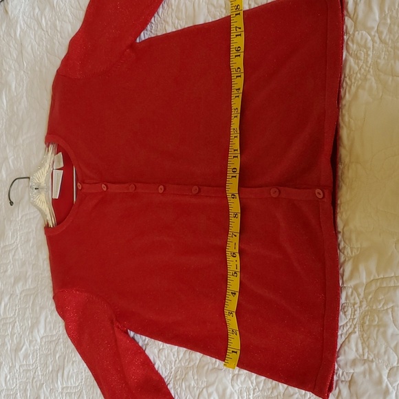 Metallic Red Button up Sweater by Liz Claiborne Petite - Picture 6 of 11